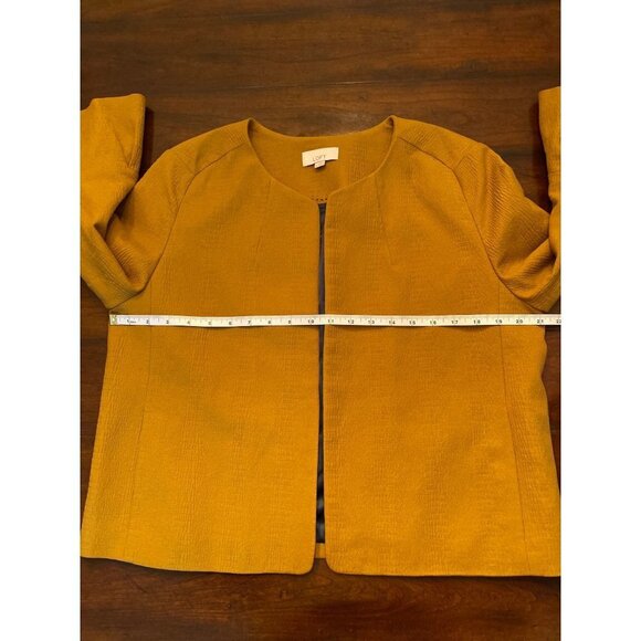 Loft Womens Open Front Blazer Size Large Bell Sleeves Mustard Yellow Stretch - Picture 8 of 11